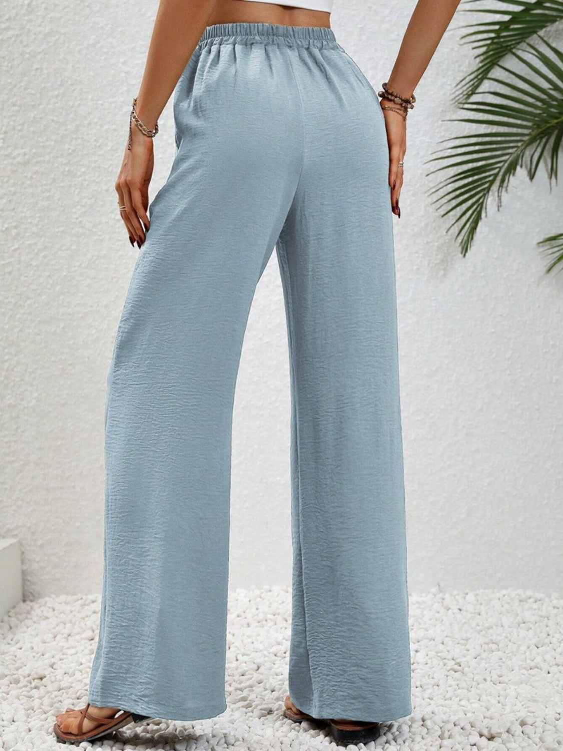 Our Best 100% Polyester Wide Leg Drawstring Waist Palazzo Pants (Multi Colors)