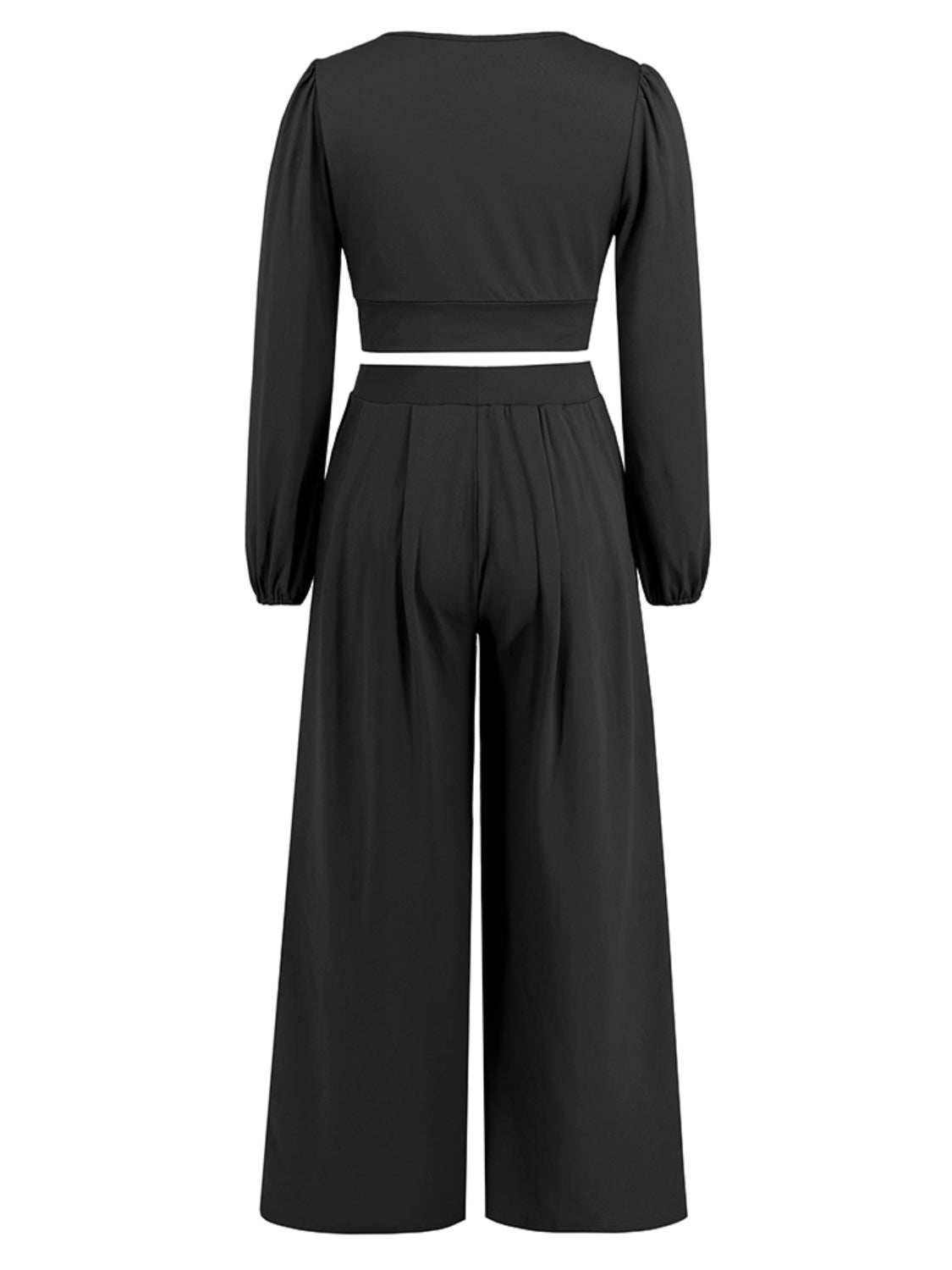 Our Best Polyester Blend Long Sleeve Surplice Top Wide Palazzo Pant Two Piece Set (Multicolor)