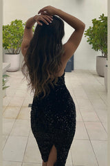 Venice Black One Shoulder Allover Sequin Midi Dress (Black) - treasures-4-u-2-day