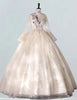 Champagne high collar pleated long tulle ball gown bridal wedding dress