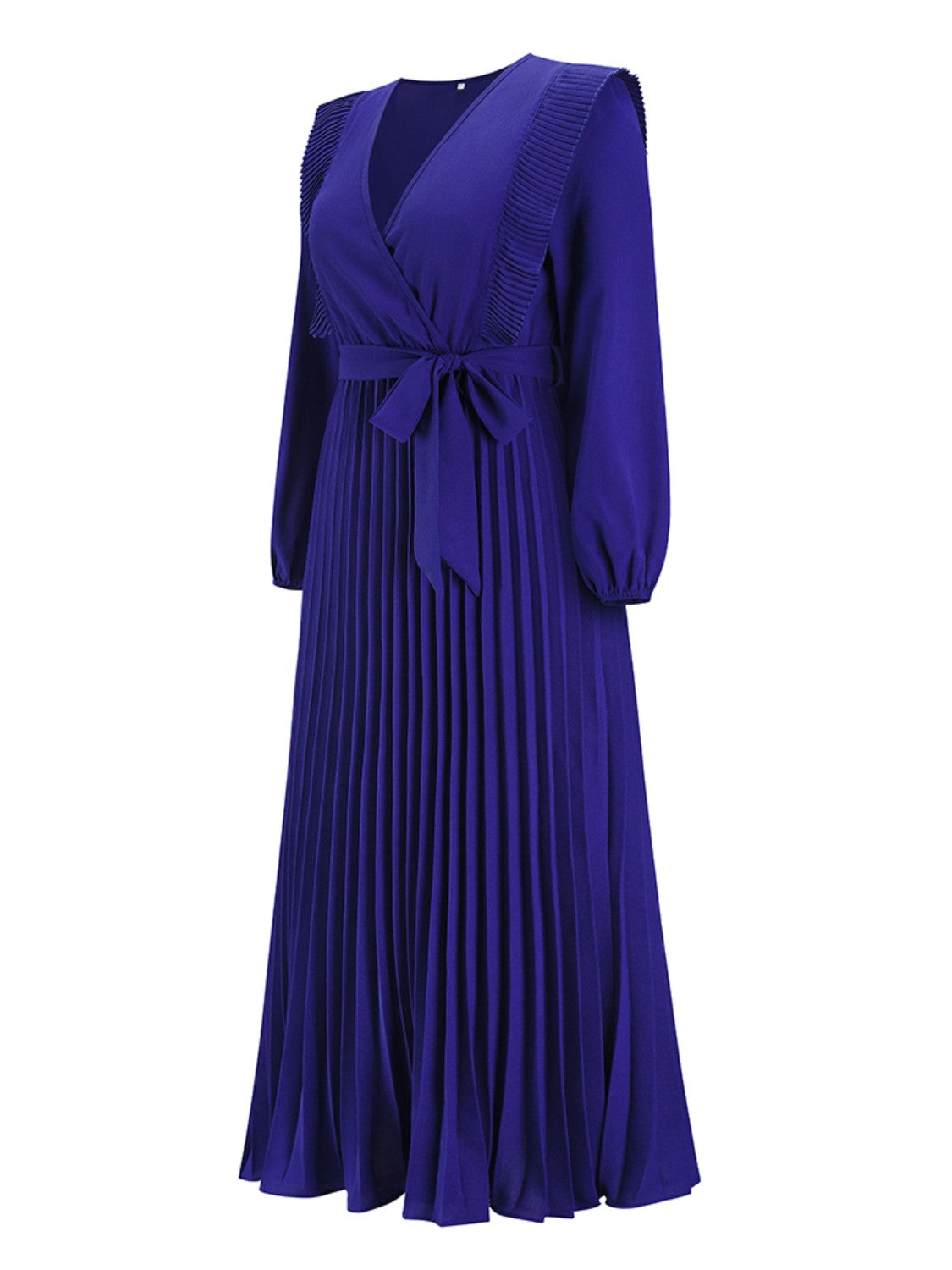 Pleated Surplice Tie Waist Maxi Dress