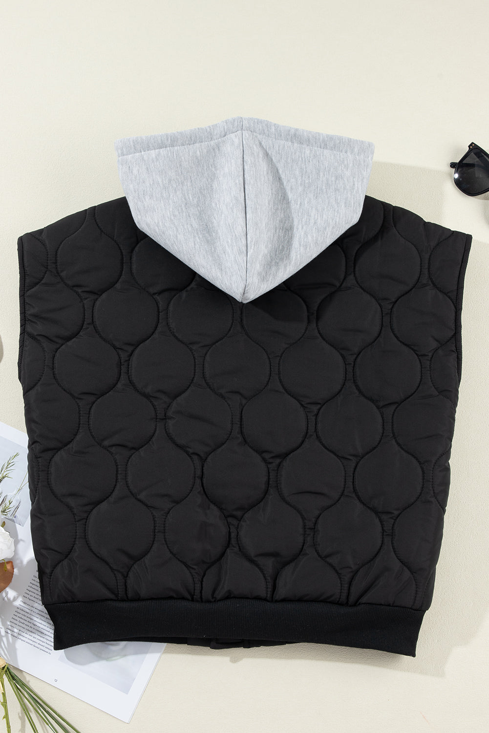 Our Best 100% Polyester Deluxe Quilted Drawstring Zip-Up Hooded Vest Coat (Moss/Black)