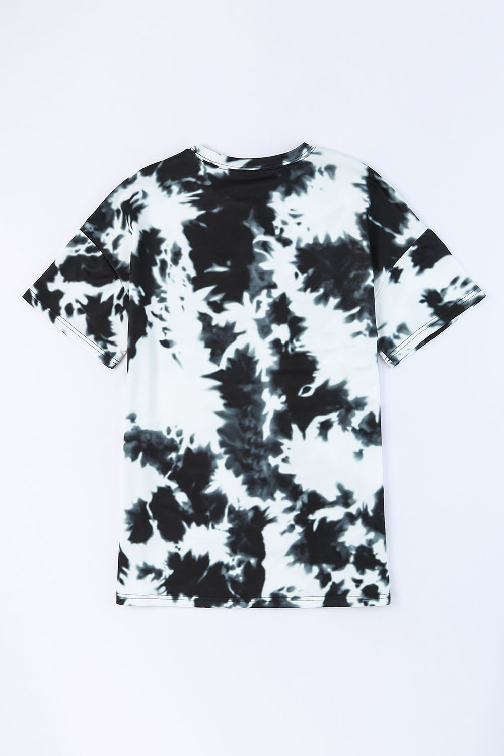 Tyra Tie-dye Polyester Blend Exotic Color Print Round Neck Short Sleeve Tunic Tee (Black/White)