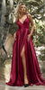 Cinderella Divine BD105 Flowy Satin A-Line Gown with Leg Slit