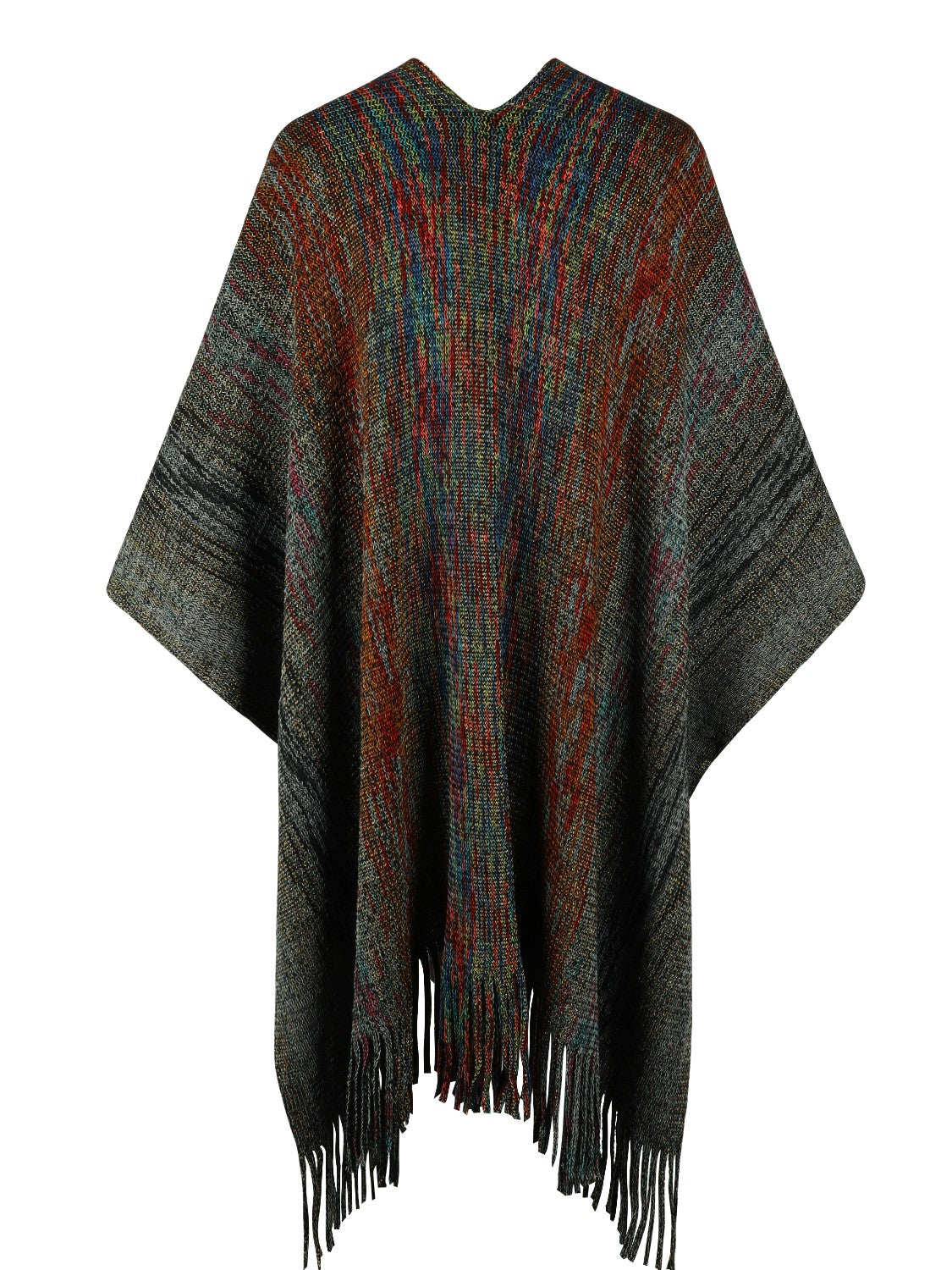 Monah Paloma 100% Polyester Pretty-n-Plush Heathered Fringe Hem Poncho (Multicolor)