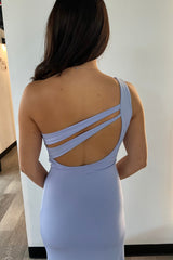 The Britt One Shoulder Twist Waist Slit Detail Maxi(Teal) - treasures-4-u-2-day
