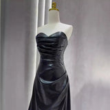 Burgundy Leather Skirt Evening Gown with Sleeves