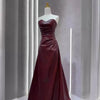 Burgundy Leather Skirt Evening Gown with Sleeves