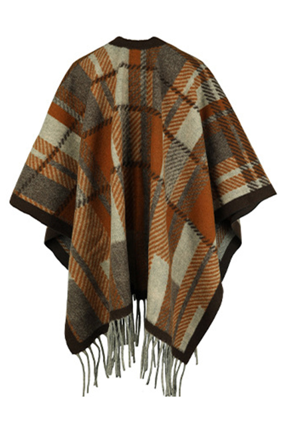 Monah Paloma Acrylic Blend Pretty-n-Plush Cloak Long Sleeve Fringe Detail Plaid Poncho (Multicolor)