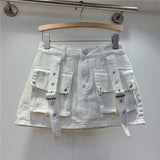 Retro Pink Large Pocket Denim Suit Spring Summer Sleeveless Short Vest High Waist Hip Wrapped Skirt 2 Pieces Sets Women Outfits - treasures-4-u-2-day