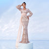 Long Sleeve Sexy Long Sequined V-neck Banquet Ribbon Evening Dress