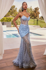 Glitter Printed Fitted Gown