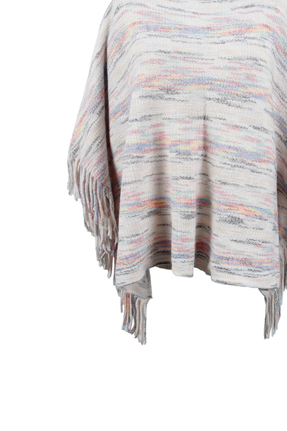 Monah Paloma 100% Polyester Pretty-n-Plush Round Neck Fringe Detail Cloak Sleeve Poncho (Multicolor)