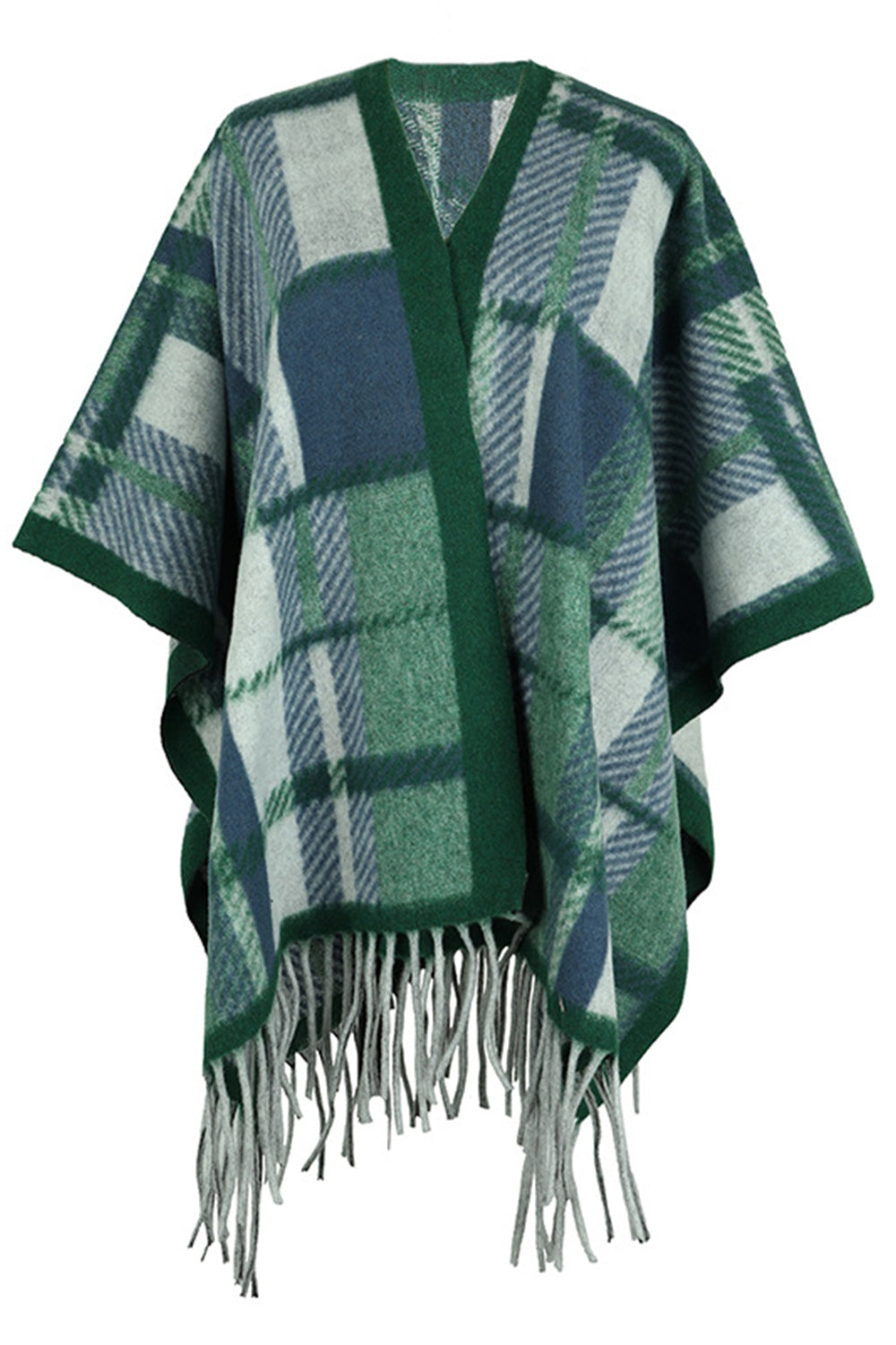 Monah Paloma Acrylic Blend Pretty-n-Plush Cloak Long Sleeve Fringe Detail Plaid Poncho (Multicolor)