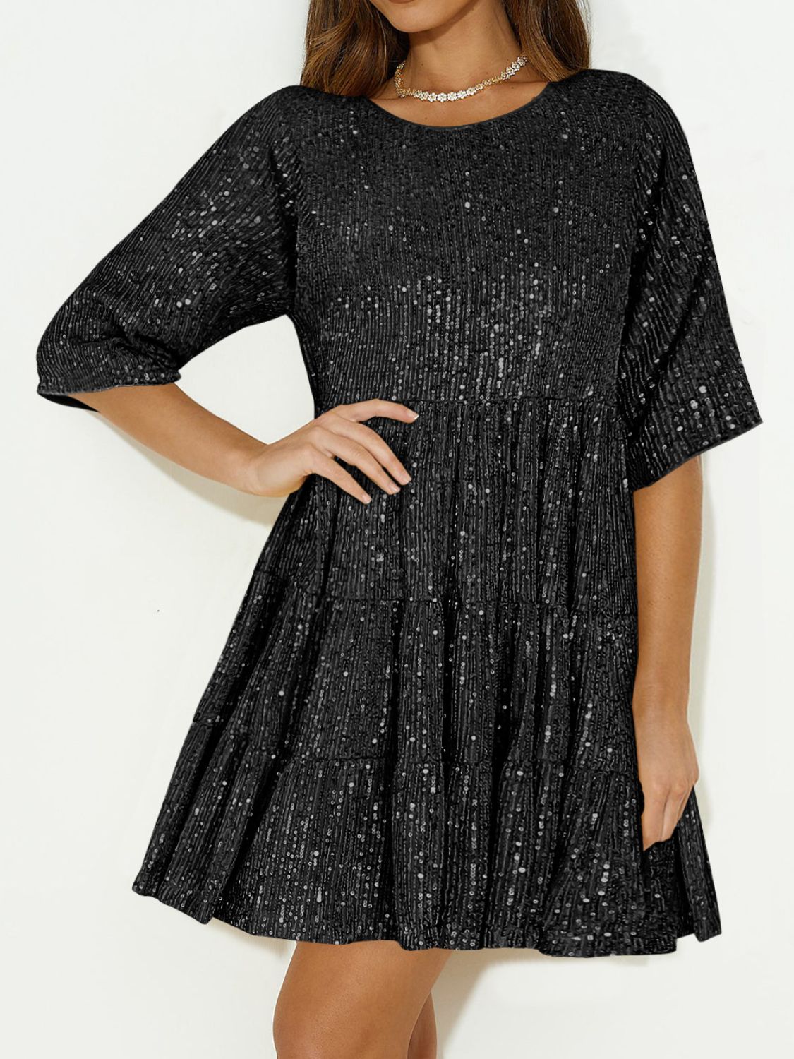 Fashion Plus Polyester/Elastane Sequin Bespangled Half Sleeve Mini Dress (Multi)