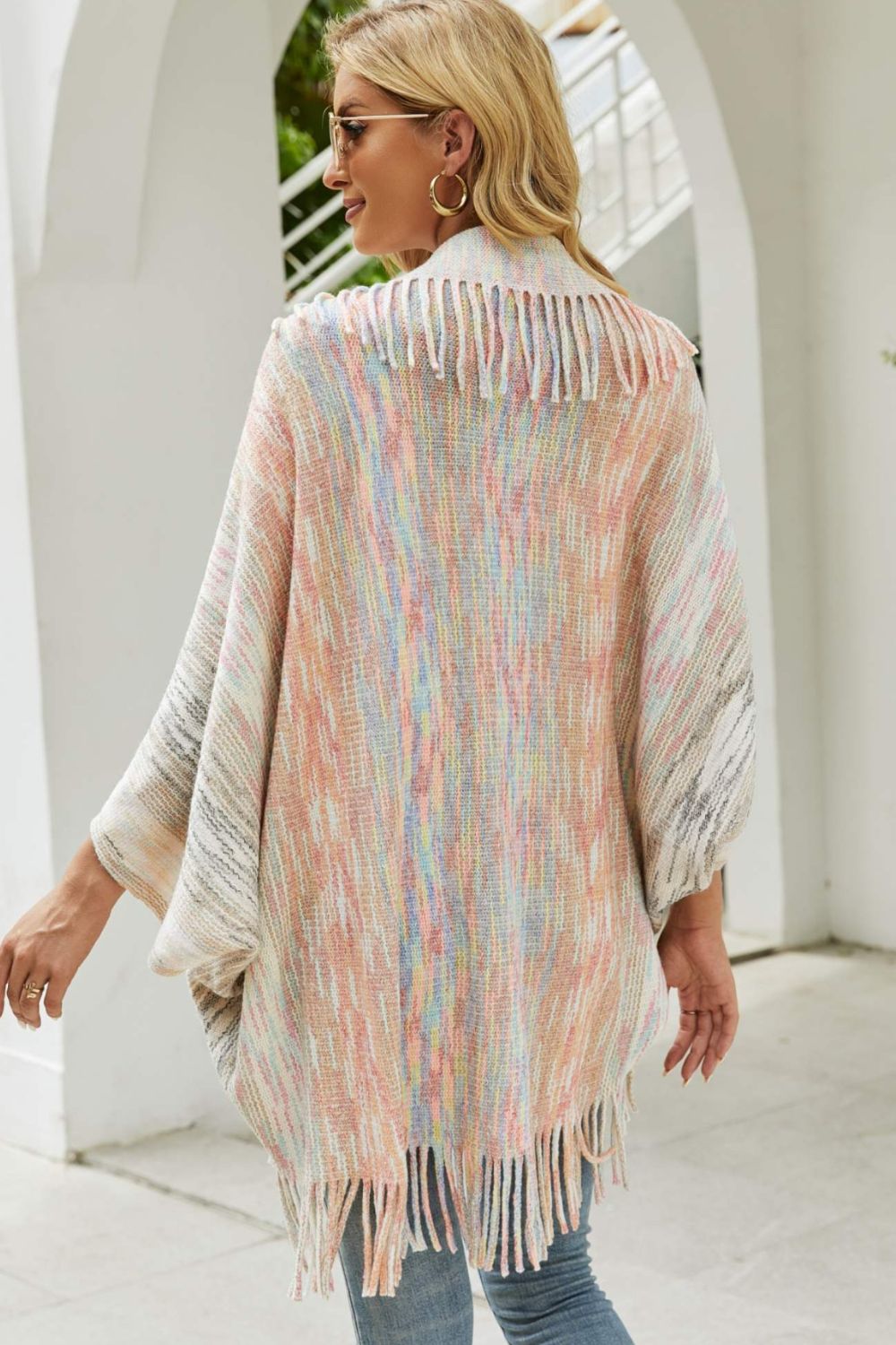 Monah Paloma Acrylic Blend Pretty-n-Plush Multicolored Fringe Trim Poncho (Multicolor)