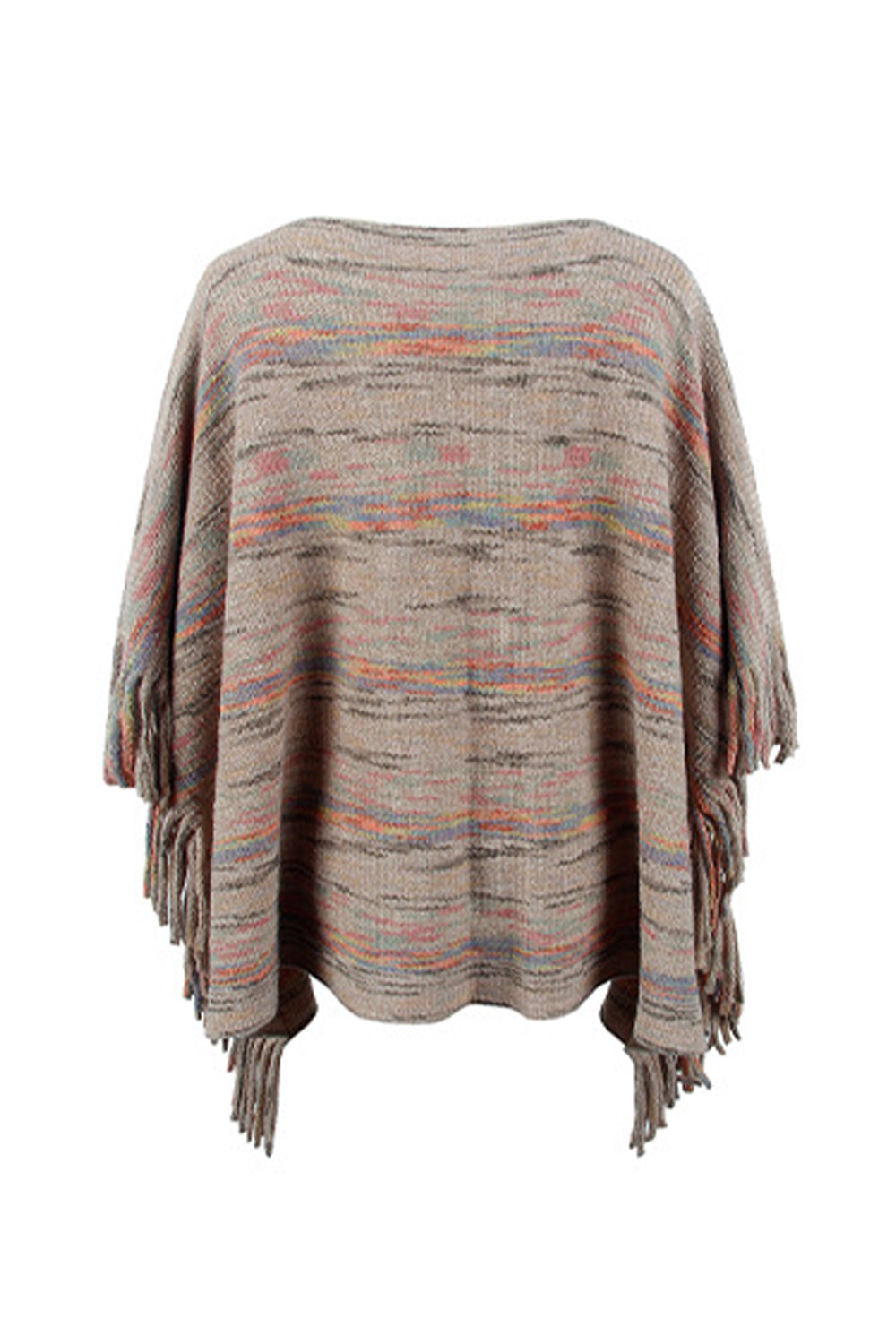 Monah Paloma 100% Polyester Pretty-n-Plush Round Neck Fringe Detail Cloak Sleeve Poncho (Multicolor)