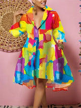 Women Sexy Fashion Printed Shirt Dresses Chic V Neck Loose Long Sleeve Dress Causal Vacation Female Mini Vestidos Robe Clothing - treasures-4-u-2-day