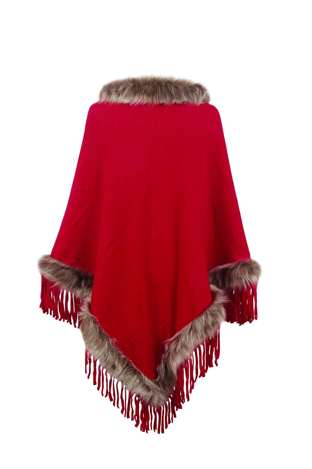 Monah Paloma 100% Polyester Pretty-n-Plush Faux Fur Trim Fringe Detail Poncho (Multicolor)