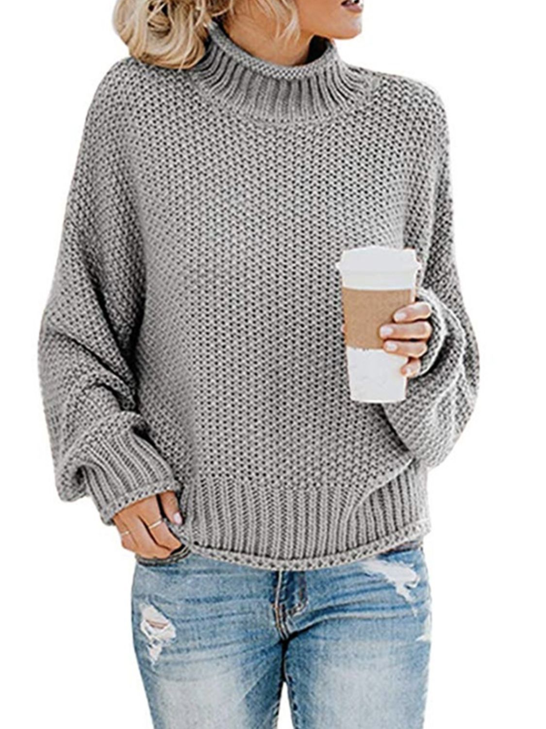 Our Best Polyester Blend Deluxe Cable Knit Turtleneck Dropped Shoulder Sweater (Multicolor)