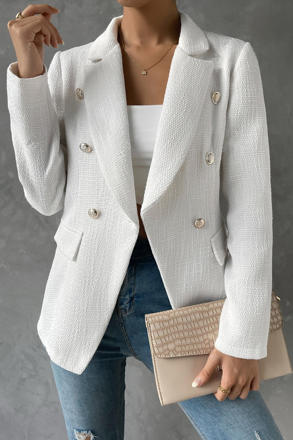 Lapel Collar Long Sleeve Blazer with Pockets