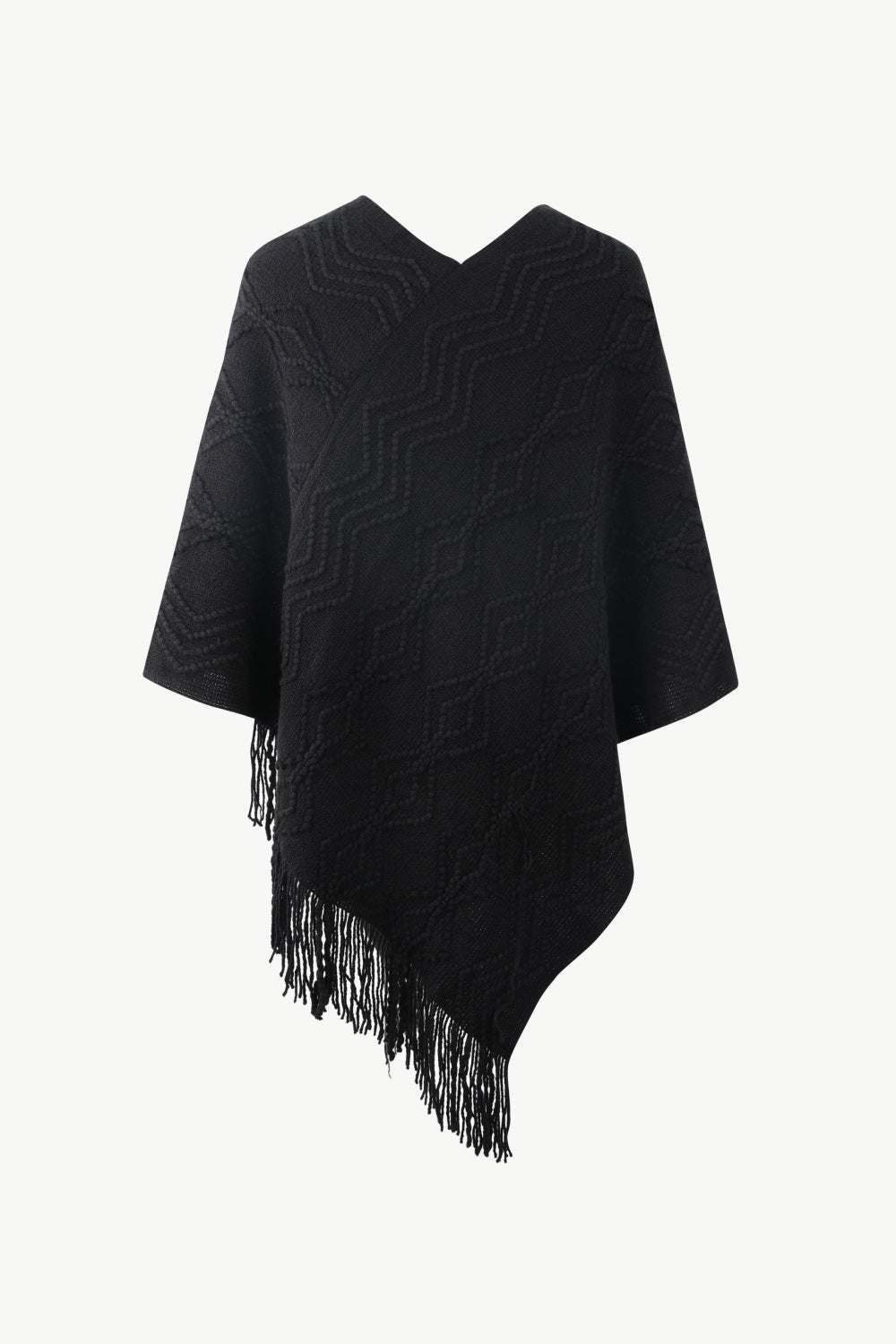 Monah Paloma Acrylic Blend Pretty-n-Plush Pearl Trim V-Neck Fringe Hem Poncho (Multicolor)