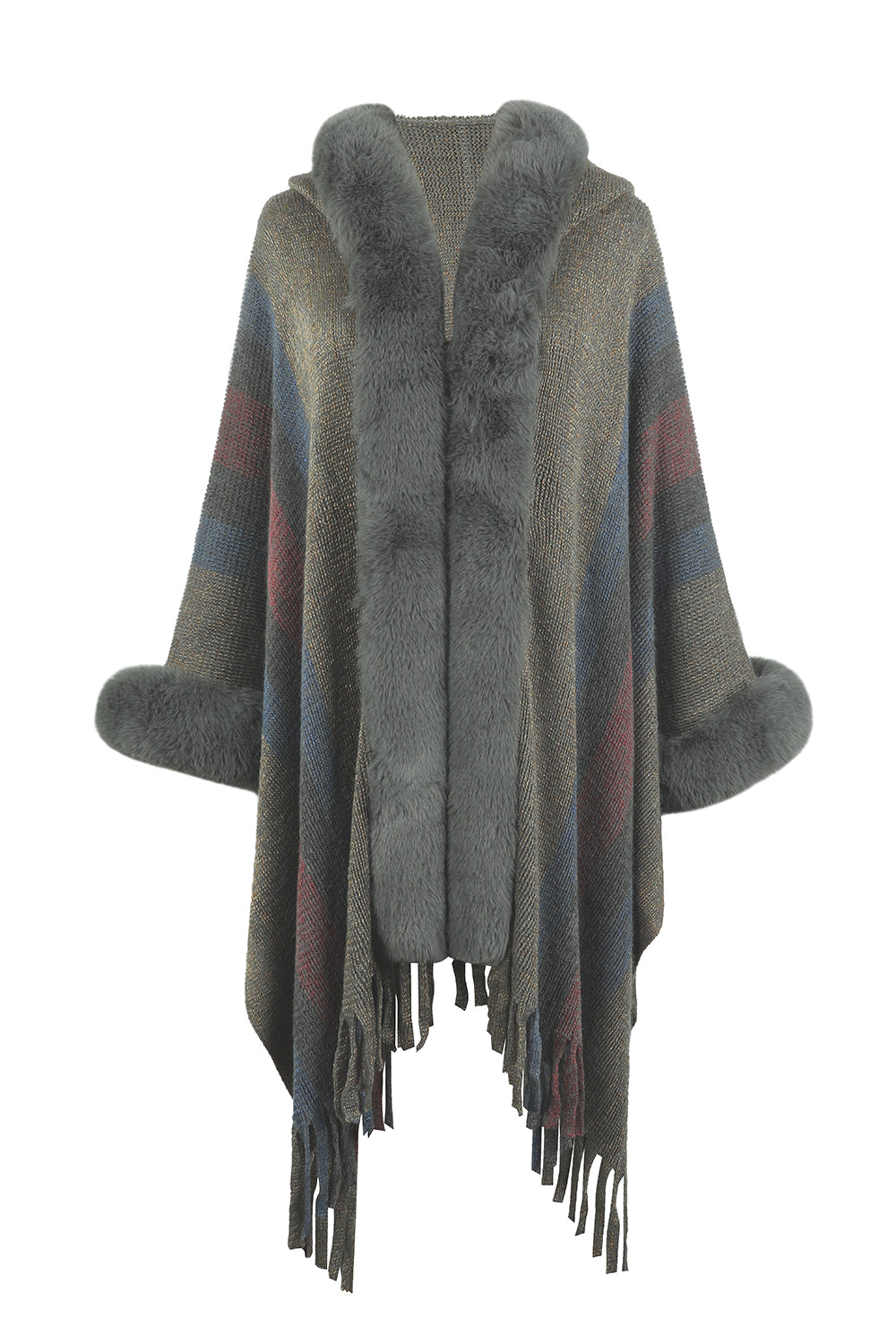 Monah Paloma 100% Polyester Pretty-n-Plush Long Line Fur Fringe Detail Poncho (Multicolor)