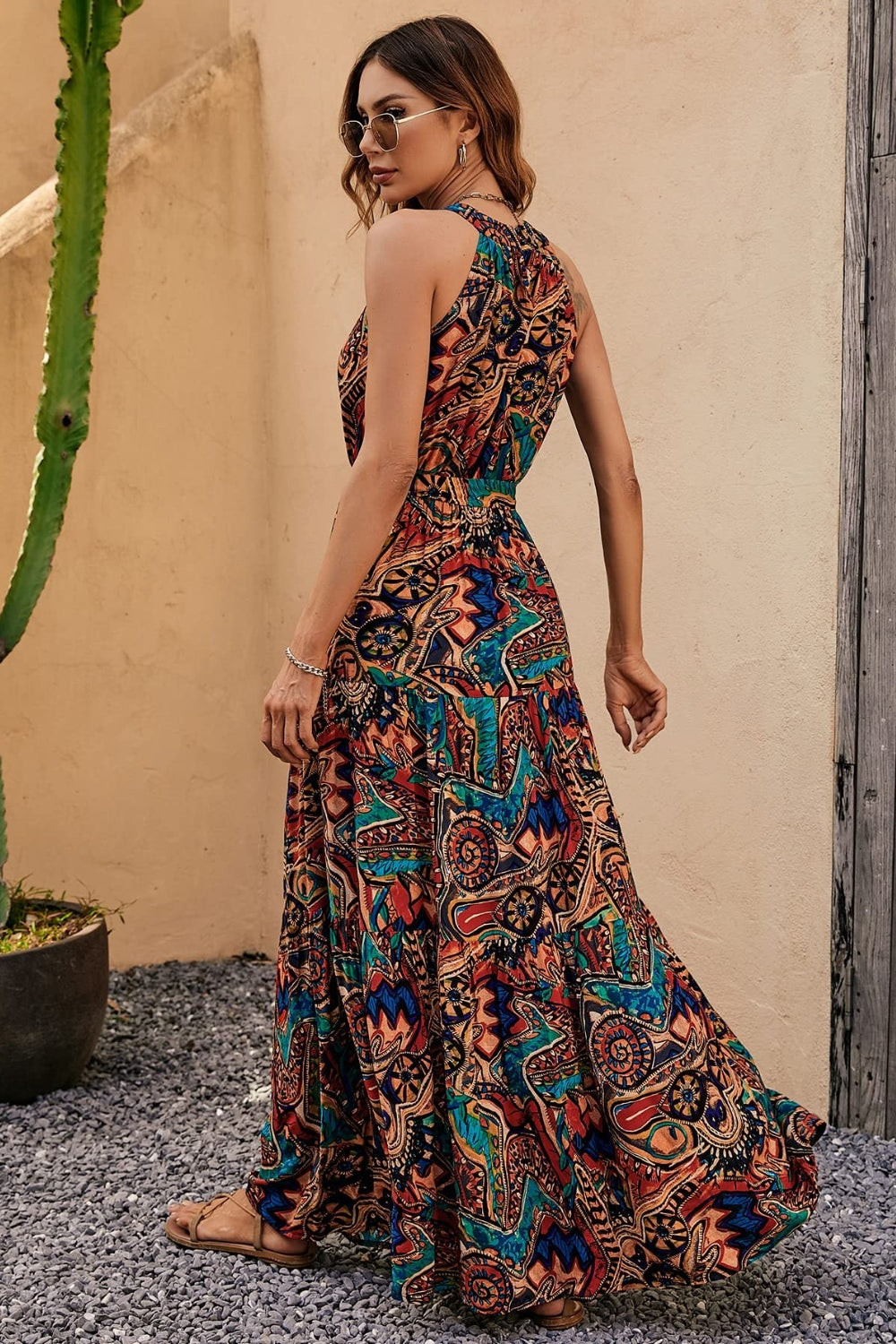 Our Best Polyester Blend Sash Belt Tie Detail Floral Print Sleeveless Maxi Dress (Floral Multi)