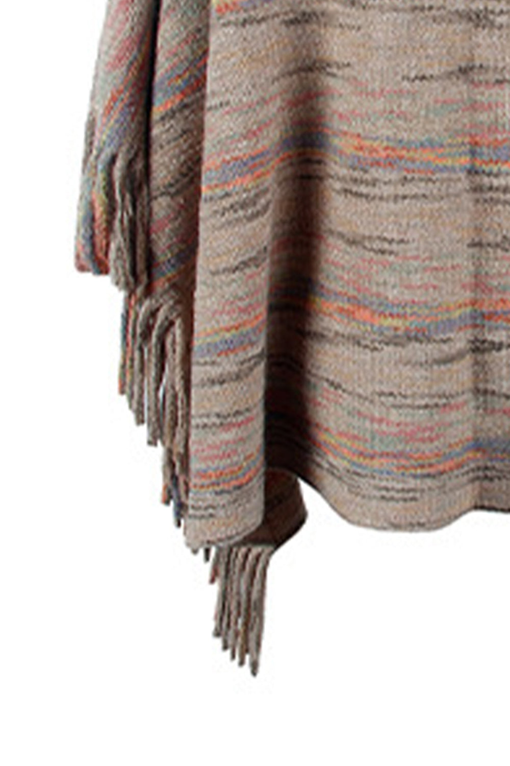 Monah Paloma 100% Polyester Pretty-n-Plush Round Neck Fringe Detail Cloak Sleeve Poncho (Multicolor)