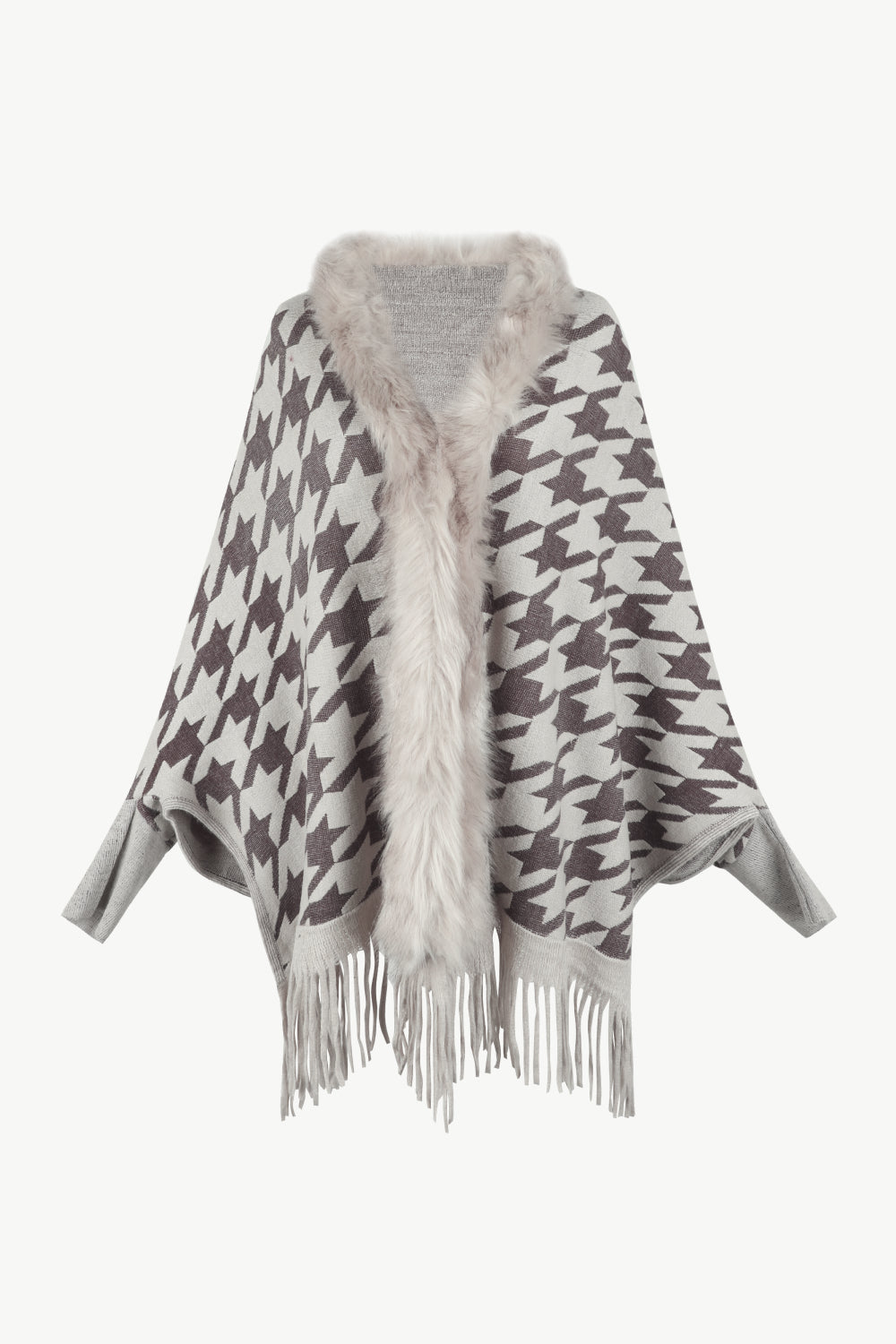 Monah Paloma 100% Polyester Pretty-n-Plush Houndstooth Fur Fringe Poncho (Multicolor)