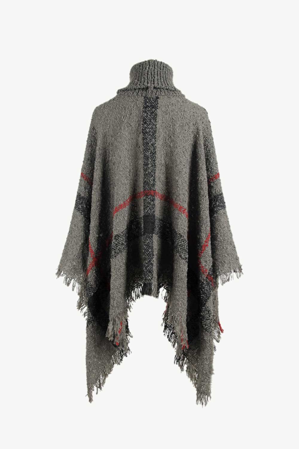 Monah Paloma Acrylic Blend Pretty-n-Plush Plaid Turtleneck Raw Hem Poncho (Multicolor)