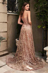 Ladivine CB046 Strapless Fitted Gown Floral Applique And Glitter Tulle Overskirt