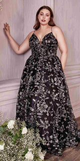 Cinderella Divine CB073 Floor Length Luminescent Floral Sequin Print Ball Gown