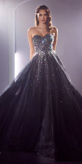 Ladivine CB114 Long Strapless Formal Gown with Jewel Accents