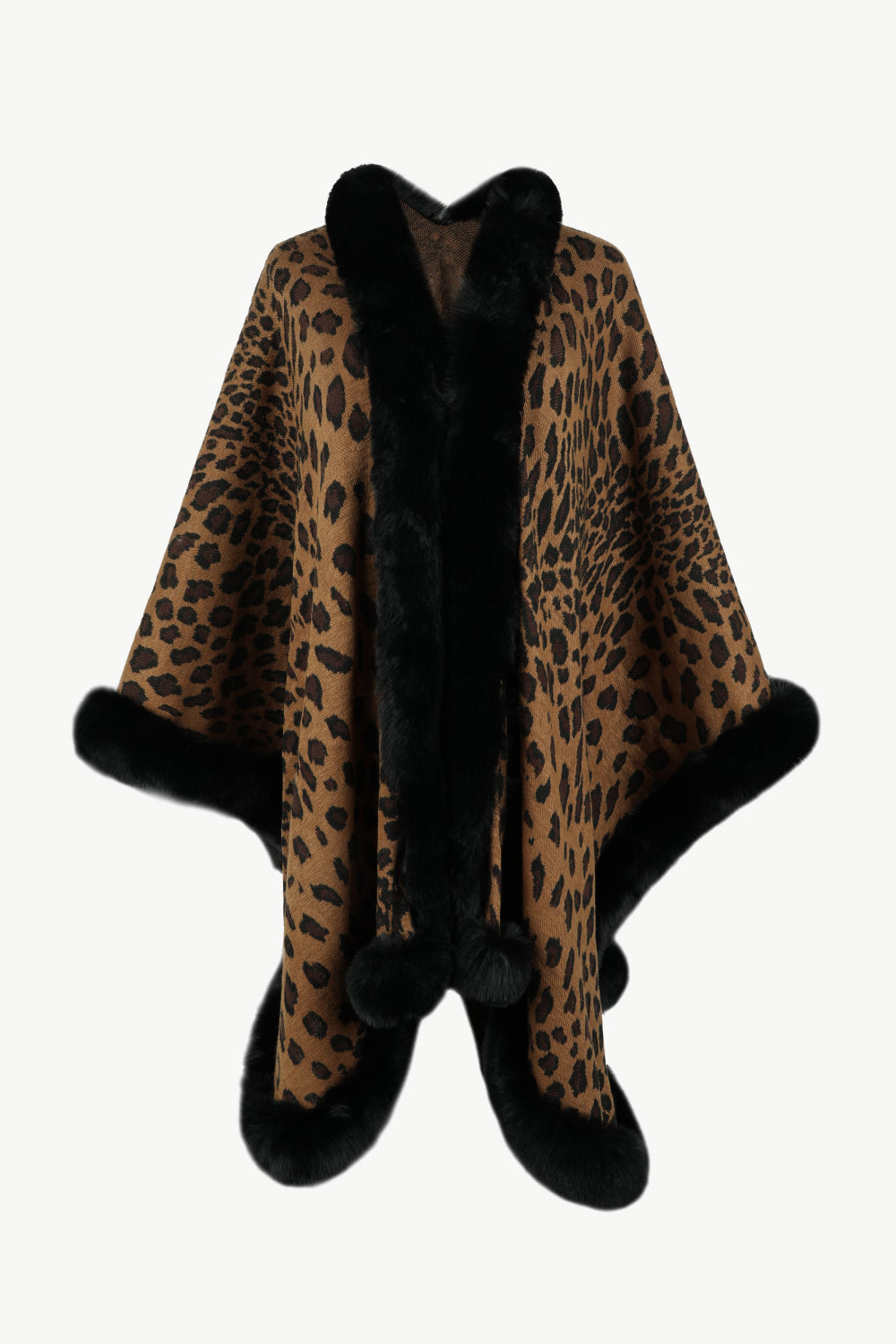 Monah Paloma 100% Acrylic Pretty-n-Plush Fur Fringe Leopard Pattern Print Poncho (Multicolor)