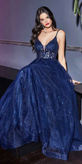 Cinderella Divine CD0154 Long Dress Beaded Applique Bodice Layered Tulle Skirt