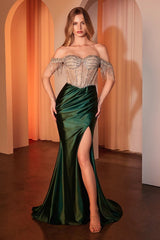 Embellished Off The Shoulder Satin Gown - treasures-4-u-2-day