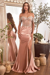 Embellished Off The Shoulder Satin Gown - treasures-4-u-2-day