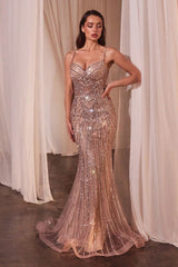 Beaded Black Silver Fit & Flare Gown