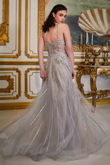 A-Line Beaded Gown With Lace Detail - treasures-4-u-2-day