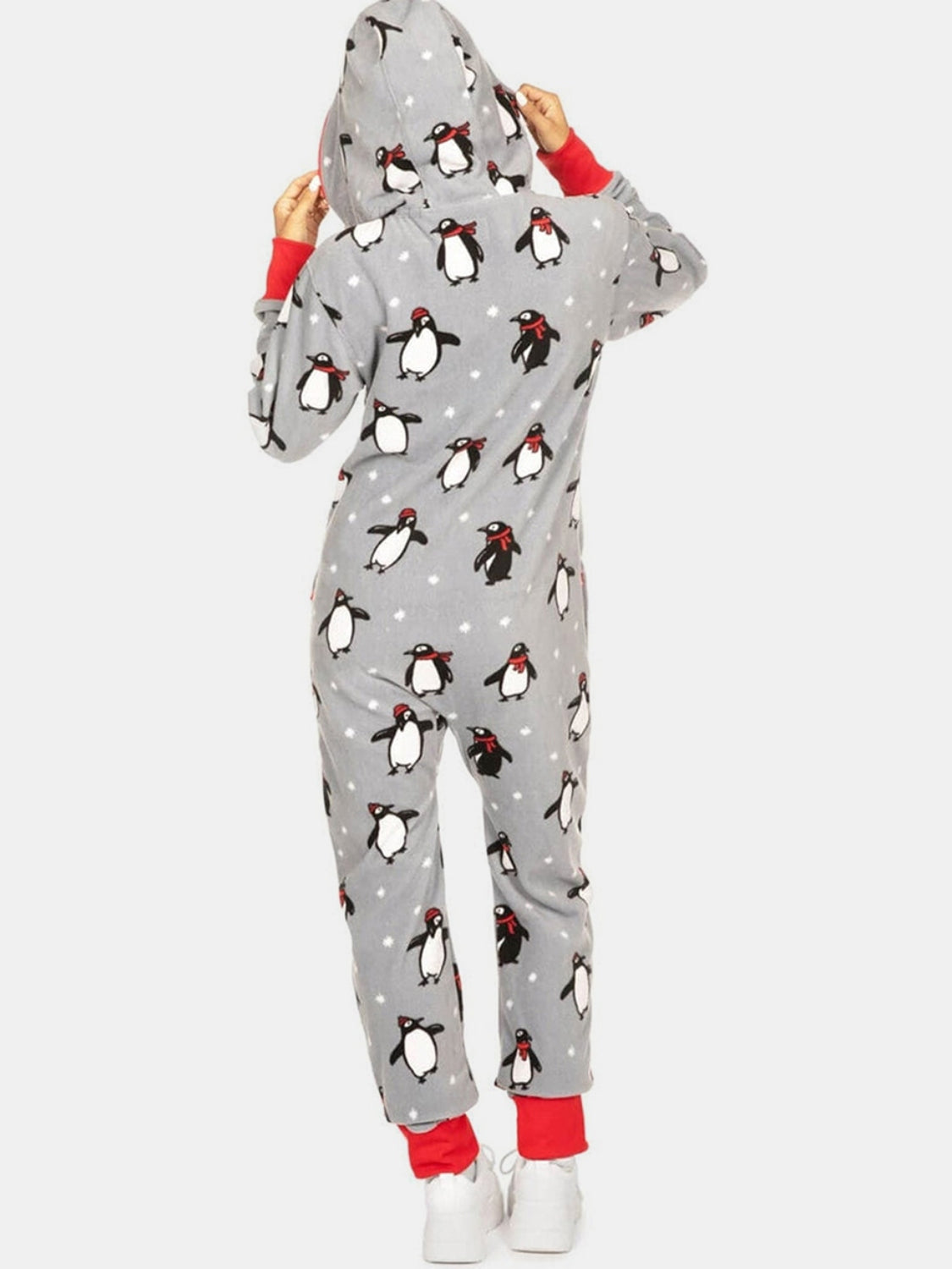 Printed Zip Up Long Sleeve Hooded Jumpsuit