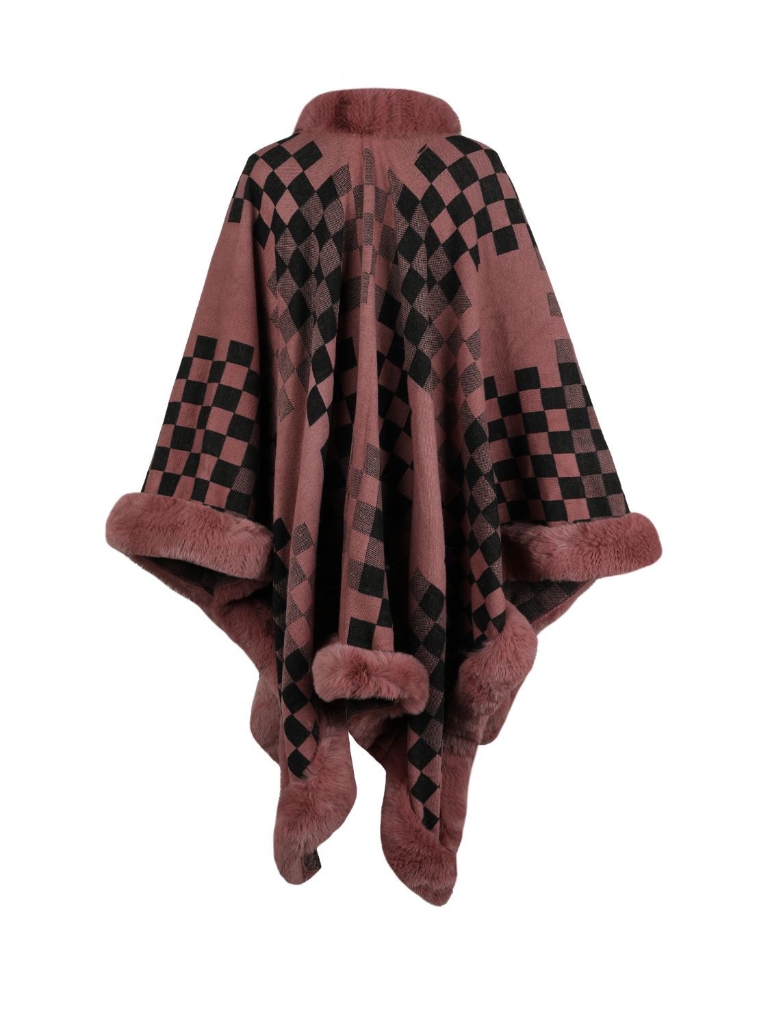 Monah Paloma 100% Polyester Pretty-n-Plush Checkered Faux Fur Trim Poncho (Multicolor)