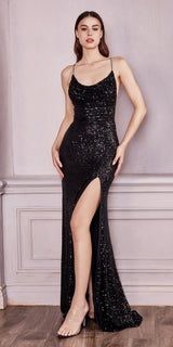 Cinderella Divine CF199 Long Slim & Sexy Gown Cowl Neckline Front Leg Slit