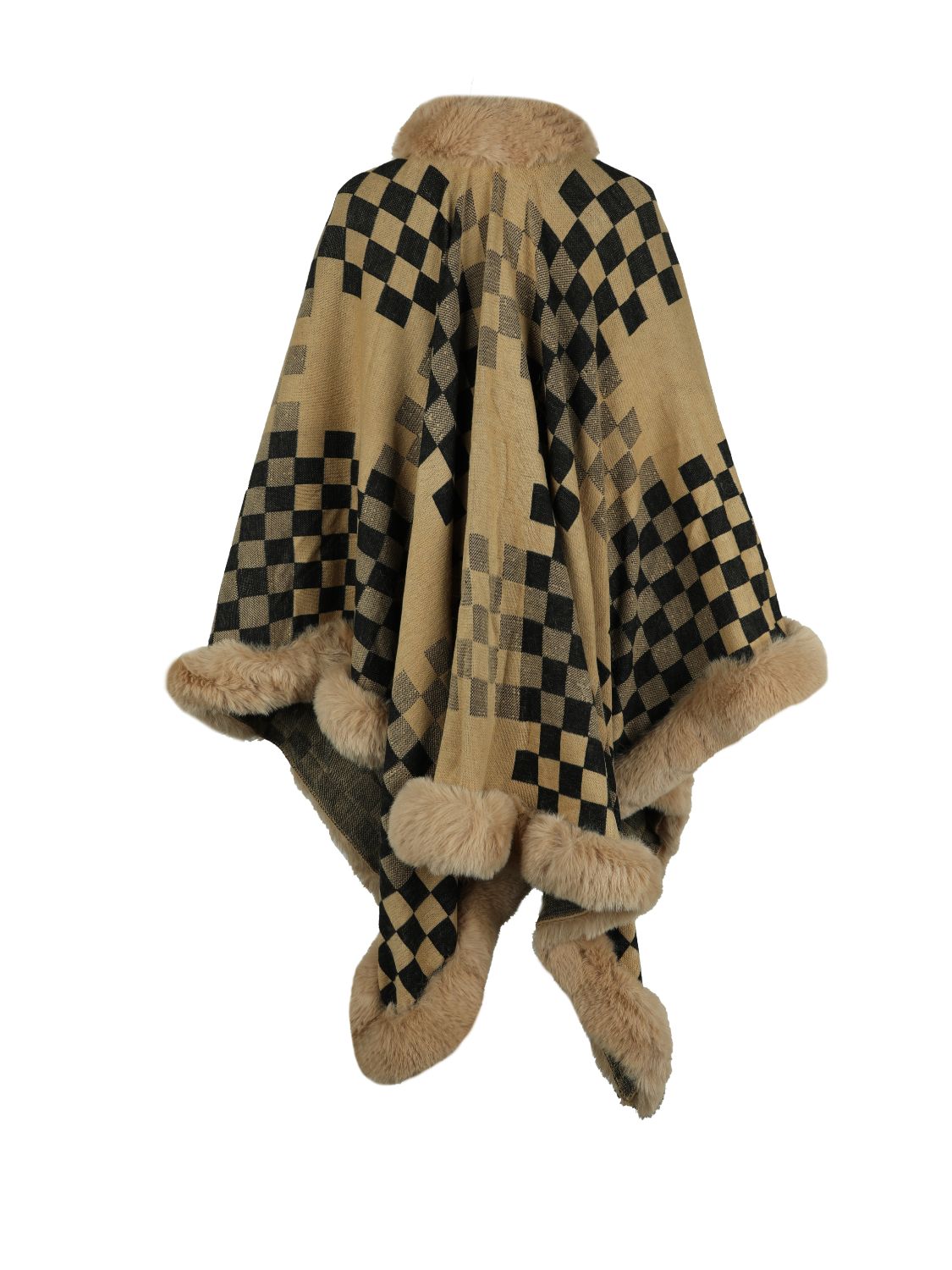 Monah Paloma 100% Polyester Pretty-n-Plush Checkered Faux Fur Trim Poncho (Multicolor)