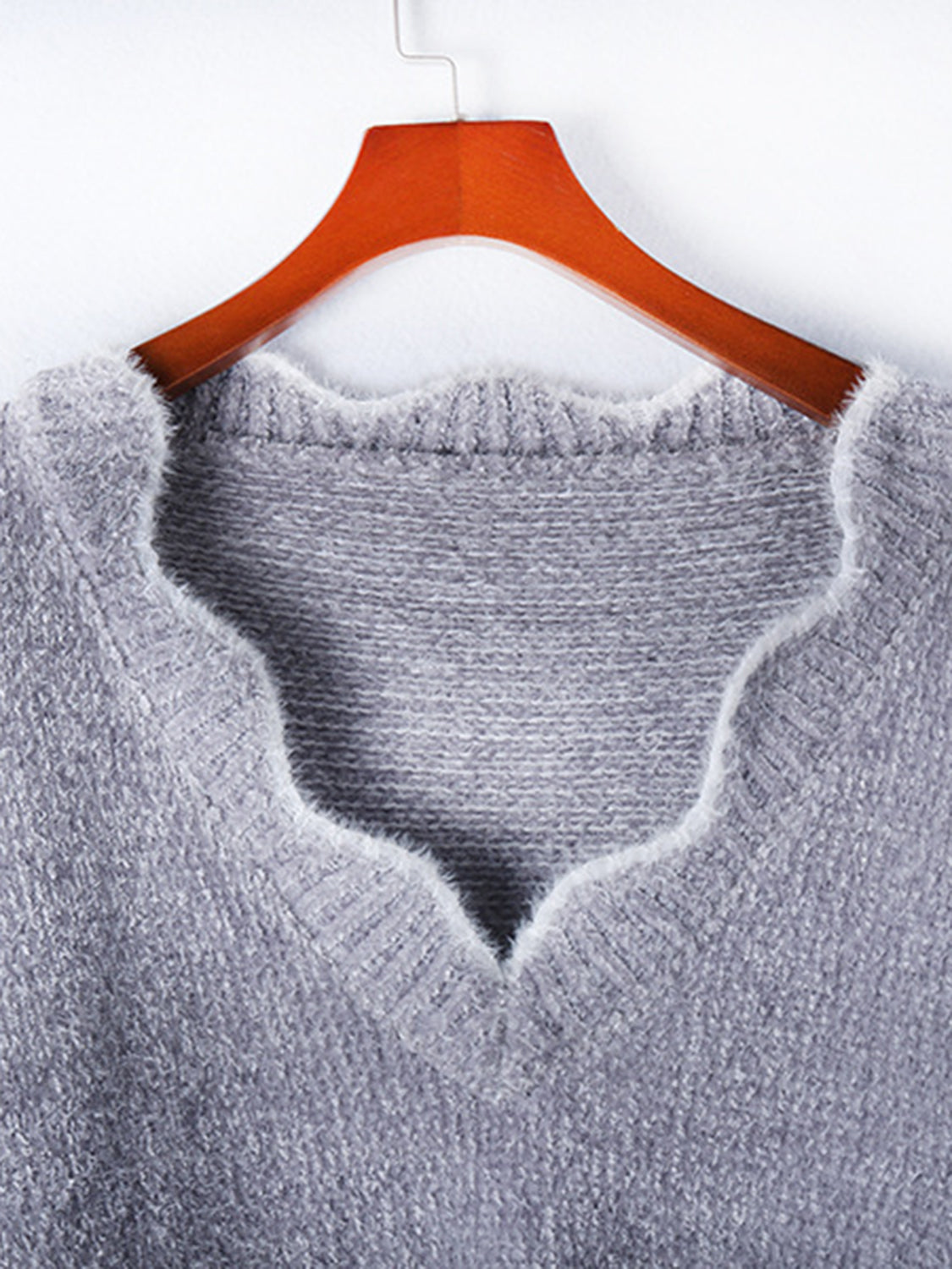 Notched Dropped Shoulder Long Sleeve Sweater