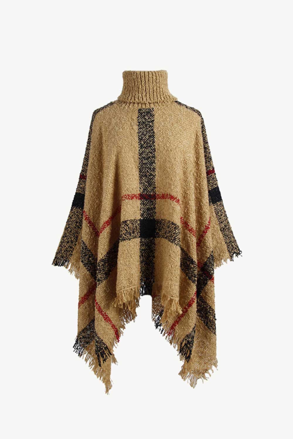 Monah Paloma Acrylic Blend Pretty-n-Plush Plaid Turtleneck Raw Hem Poncho (Multicolor)