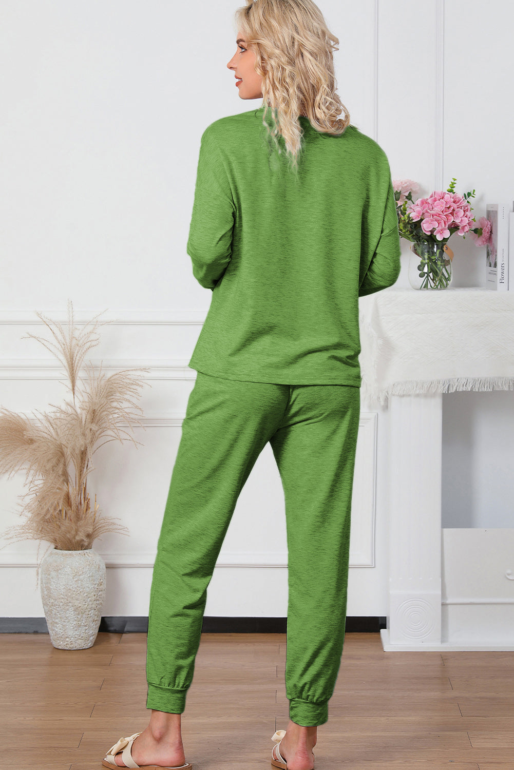 Our Best Polyester Blend Long Sleeve Top and Drawstring Waist Joggers Two Piece Lounge Set (Multicolor)