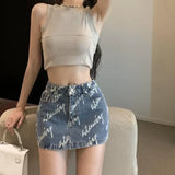 With Pocket Coquette Mini Woman Denim Skirt Sexy Casual Clothing Trend 2025 Y2k Vintage Summer V Short Jeans Skirts for Women