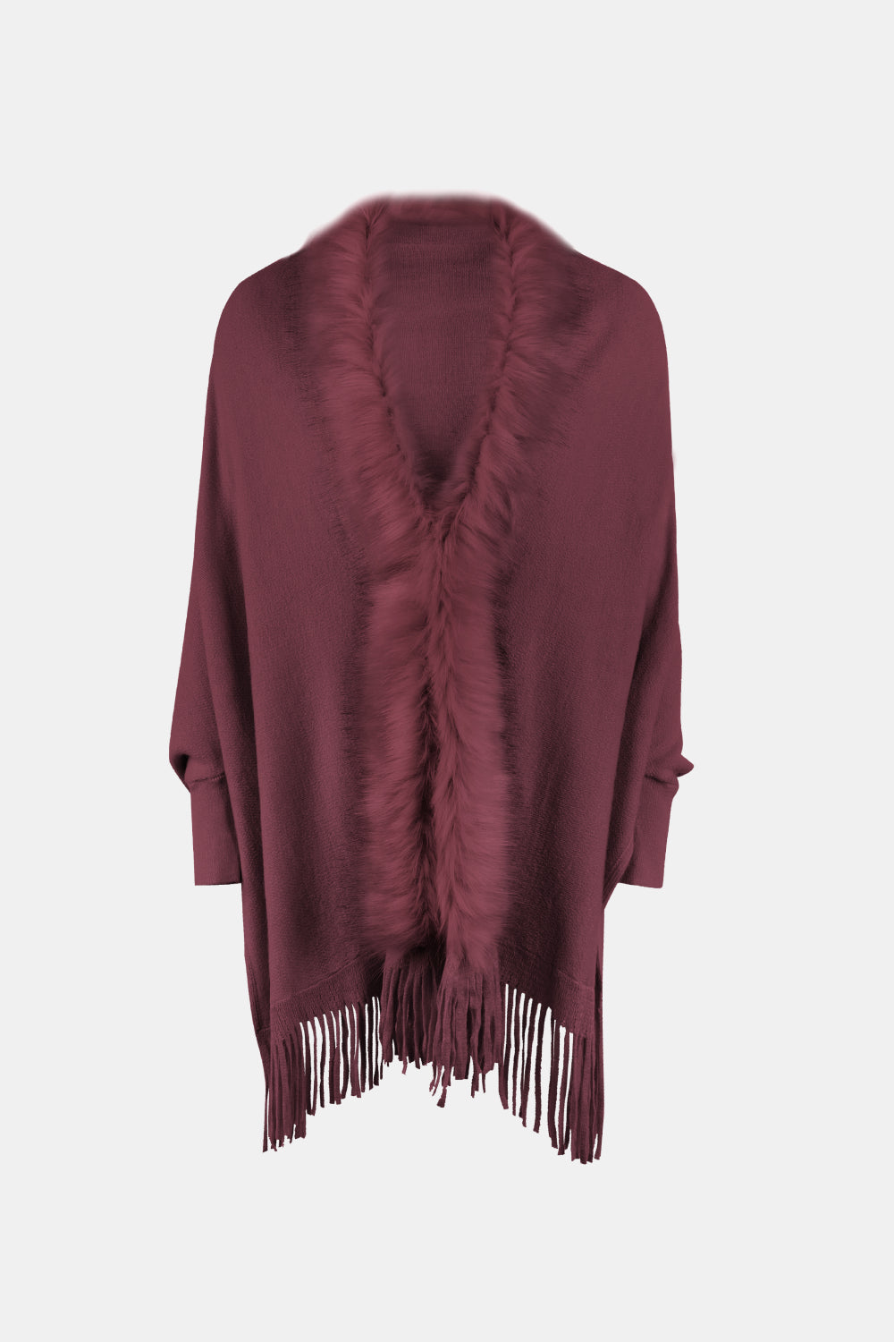 Monah Paloma 100% Polyester Pretty-n-Plush Fringe Detail Open Front Long Sleeve Poncho (Multicolor)