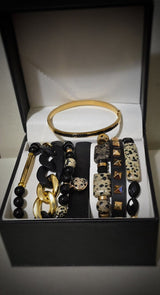Dalmatian Jasper and Onyx Stacked Bracelet set
